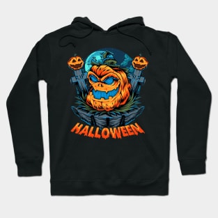 halloween pumpkin middle halloween night graves tombstones Hoodie